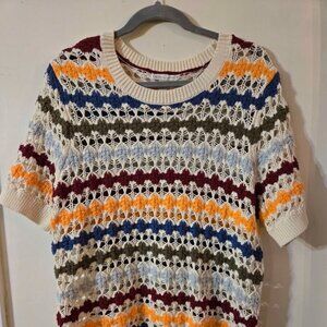 Cato Size XL Colorful Knit Short Sleeve 100% Cotton Sweater